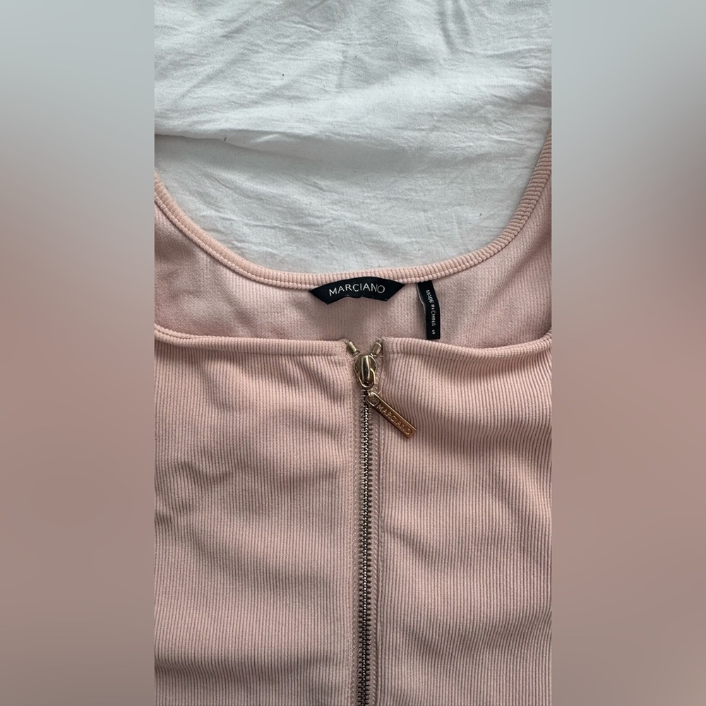 Marciano Blush Ribbed Zipper Top